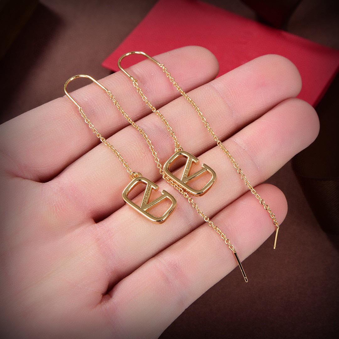 Valenti Gold Garavani VLogo Dangle Earrings - FashionPlug