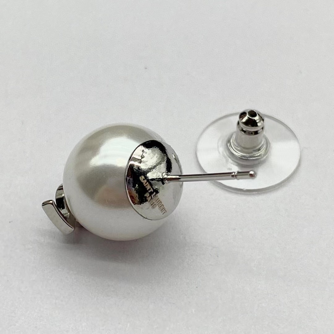 Saint Laurent Cassandre Pearl Earrings In Metal - FashionPlug
