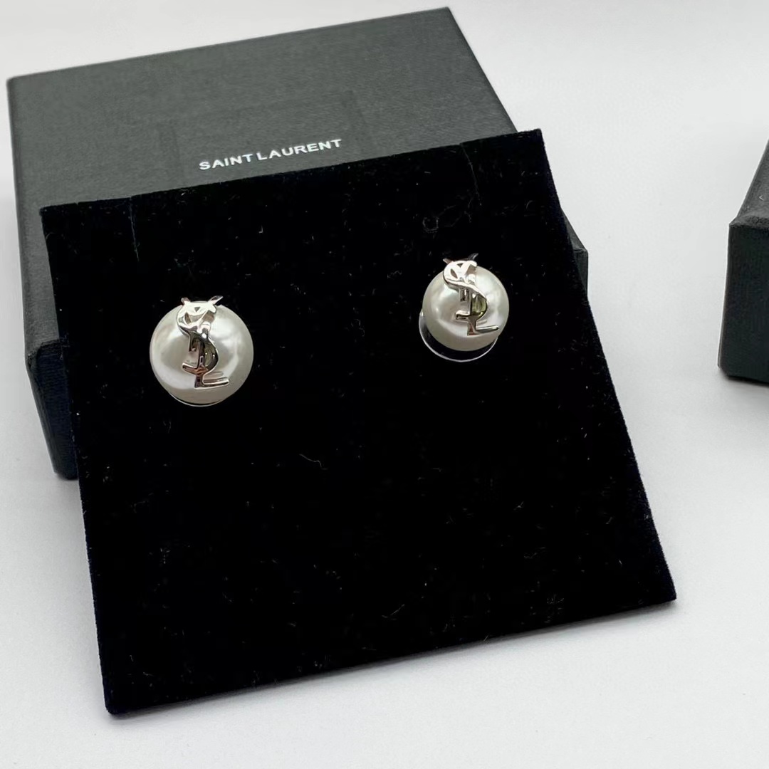 Saint Laurent Cassandre Pearl Earrings In Metal - FashionPlug