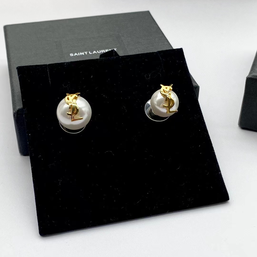 Saint Laurent Cassandre Pearl Earrings In Metal - FashionPlug