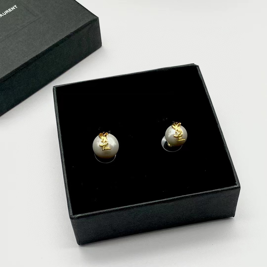 Saint Laurent Cassandre Pearl Earrings In Metal - FashionPlug