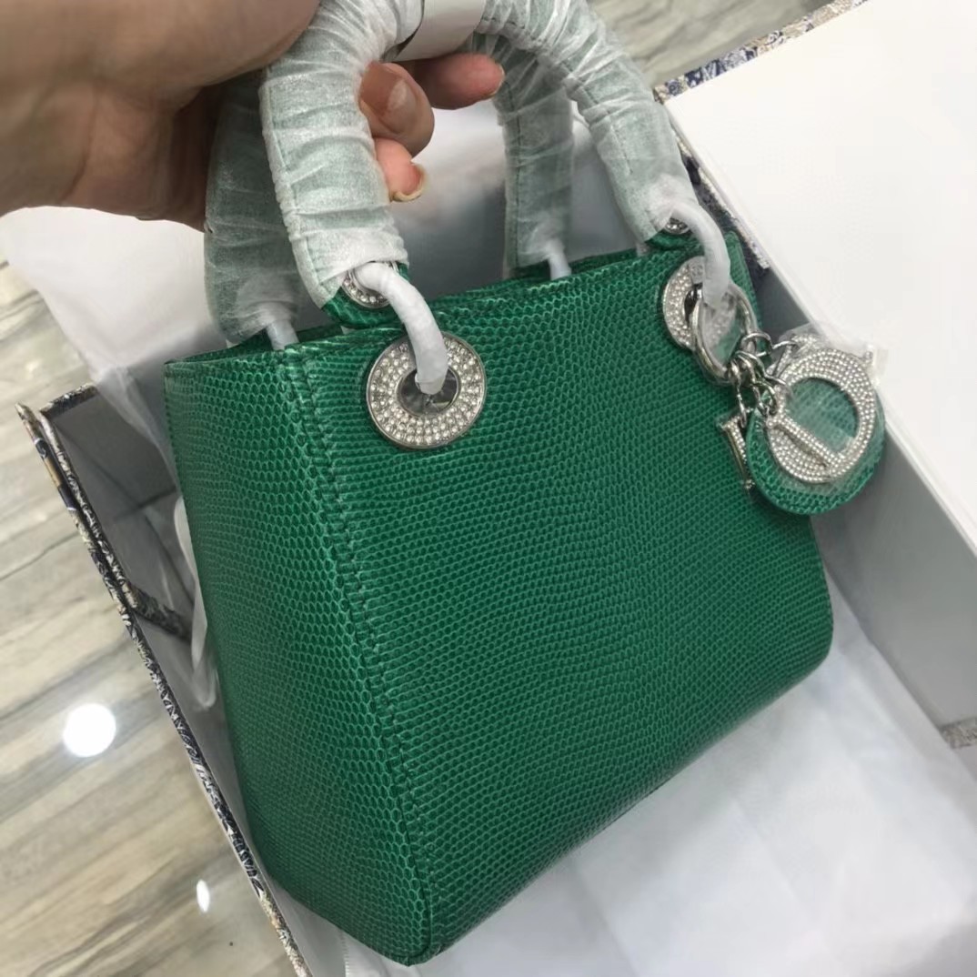 Dior Lizard Swarovski Crystal Mini Lady Dior Bag (17-15-7cm) - FashionPlug