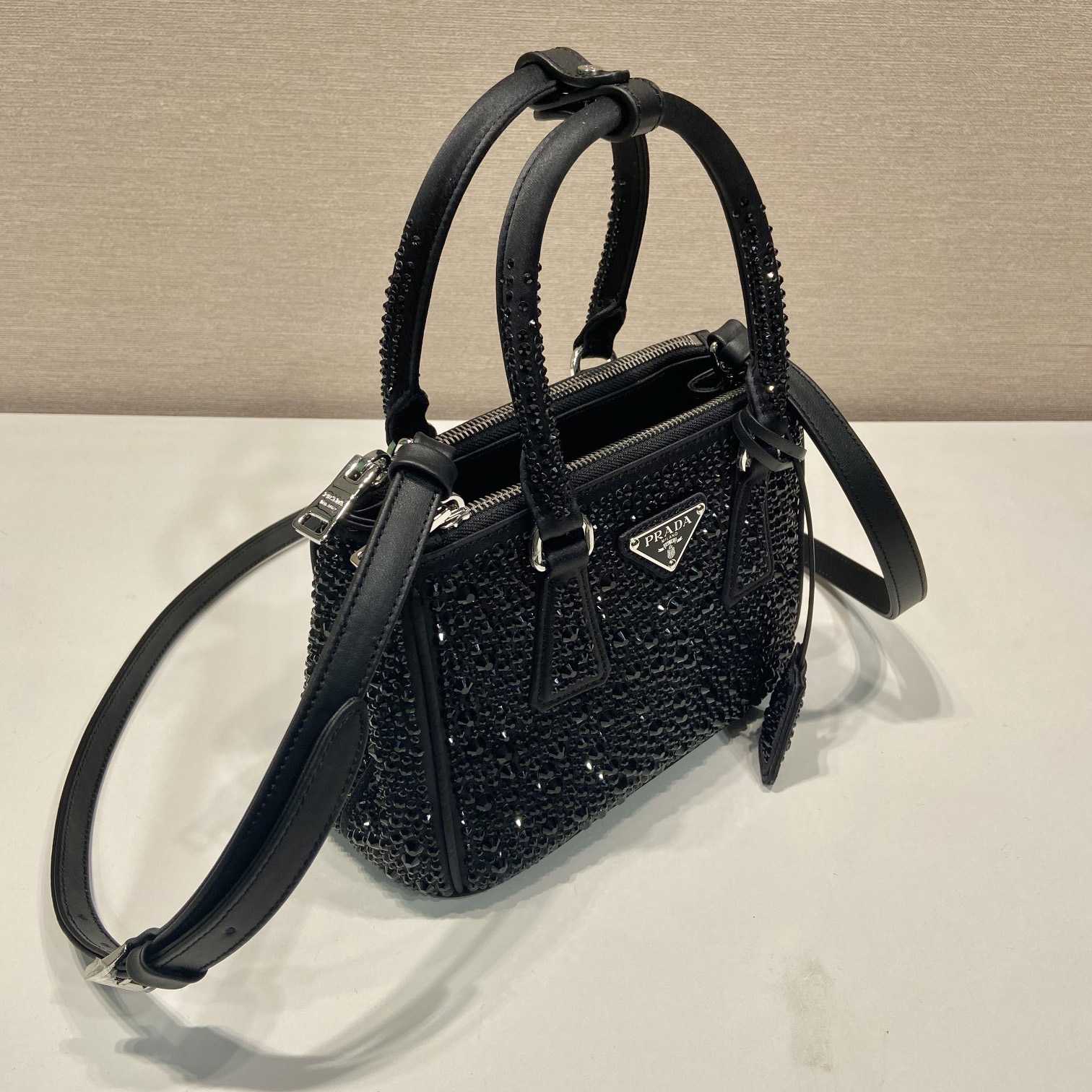 Prada Galleria Satin Mini-bag With Crystals - FashionPlug
