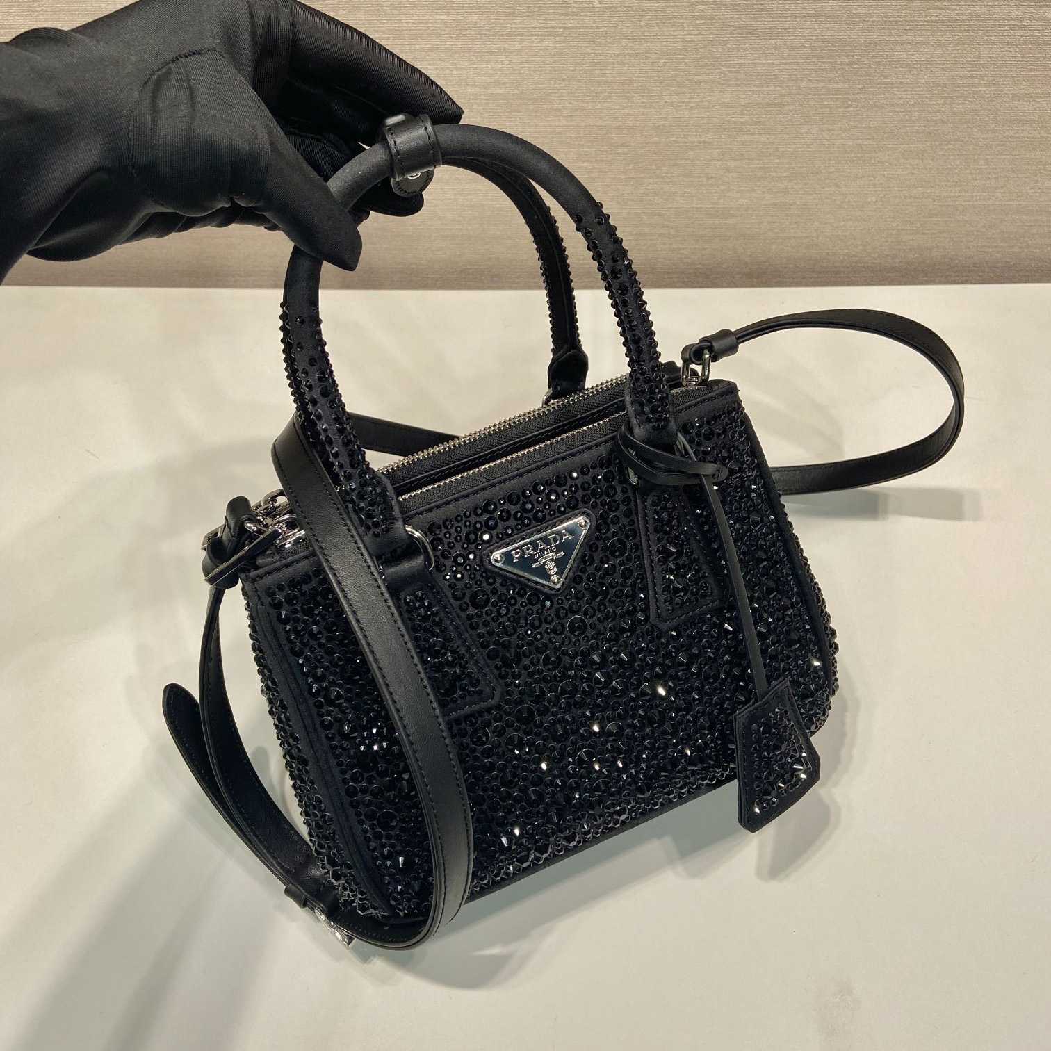 Prada Galleria Satin Mini-bag With Crystals - FashionPlug