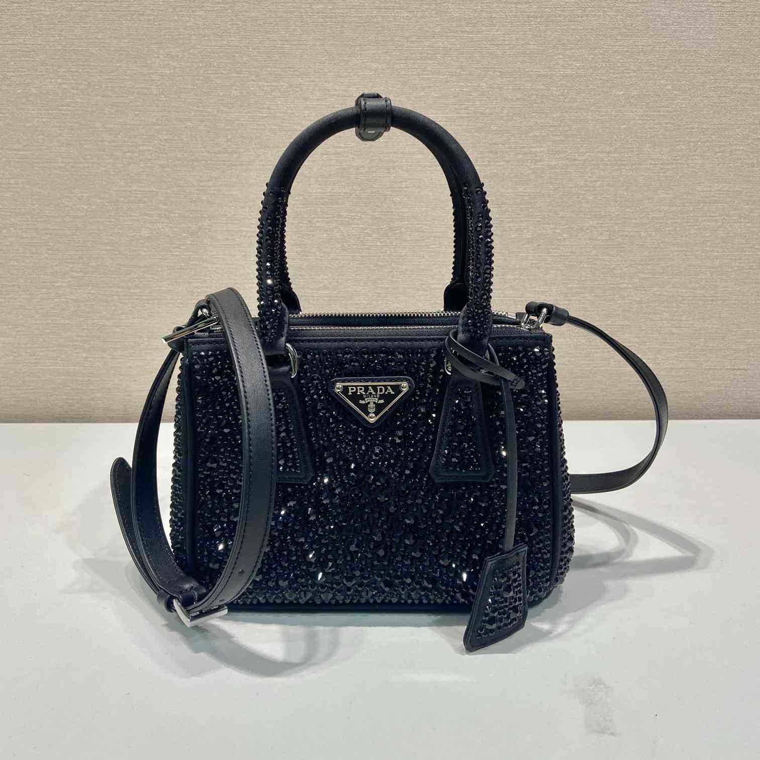 Prada Galleria Satin Mini-bag With Crystals - FashionPlug