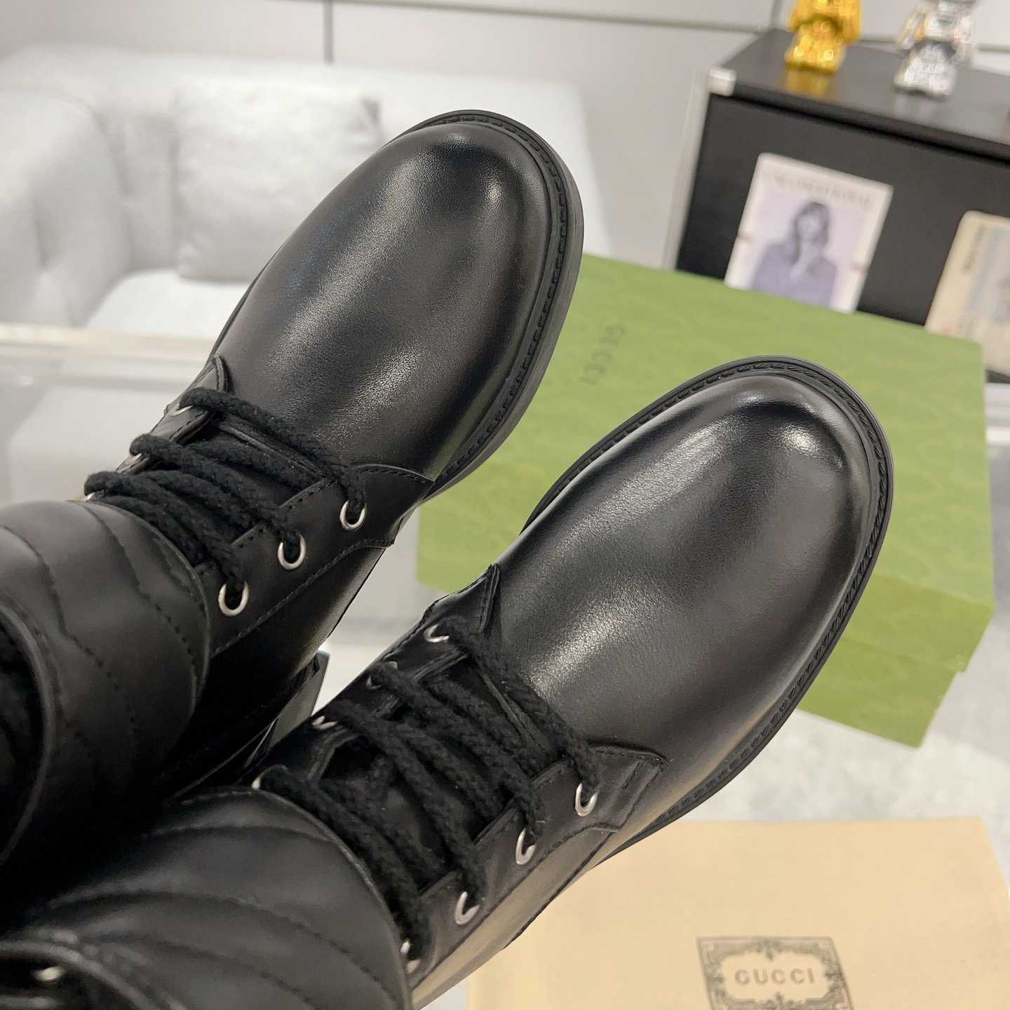 Gucci Marmont Logo-embellished Leather Ankle Boots  - FashionPlug