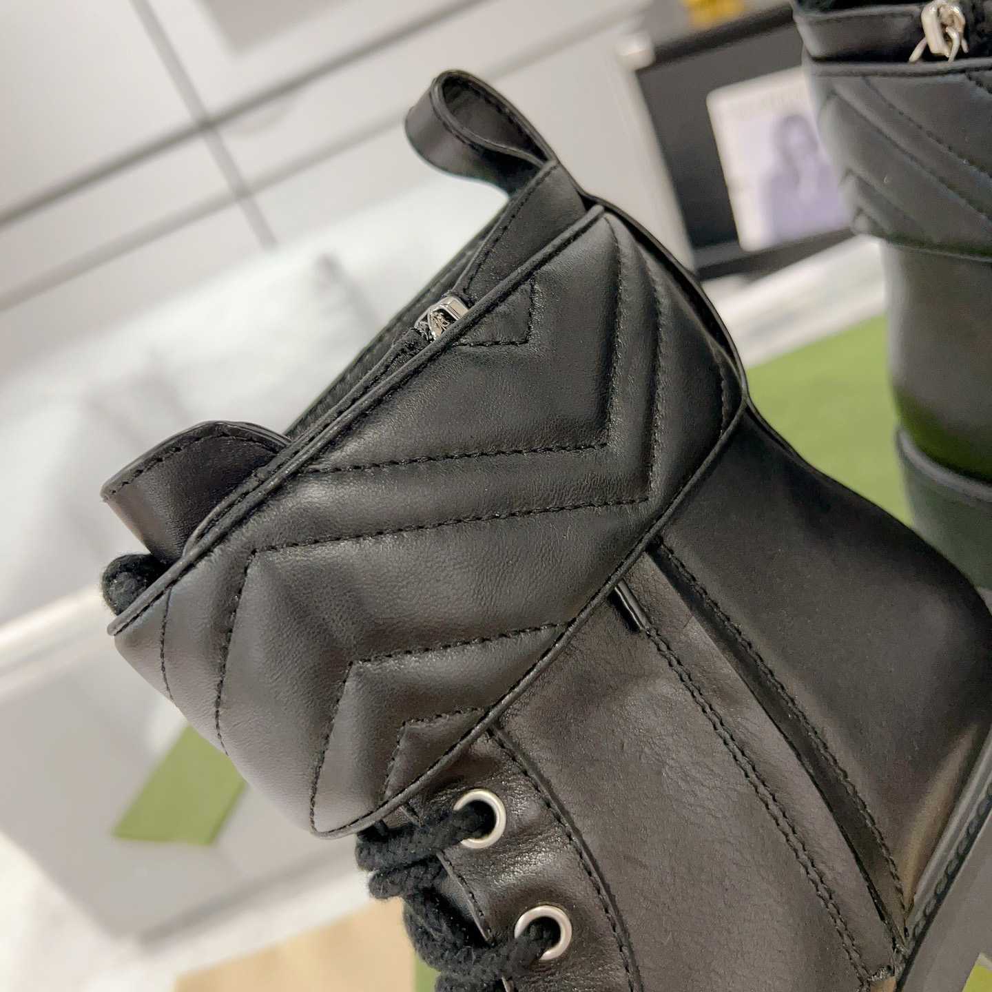 Gucci Marmont Logo-embellished Leather Ankle Boots  - FashionPlug