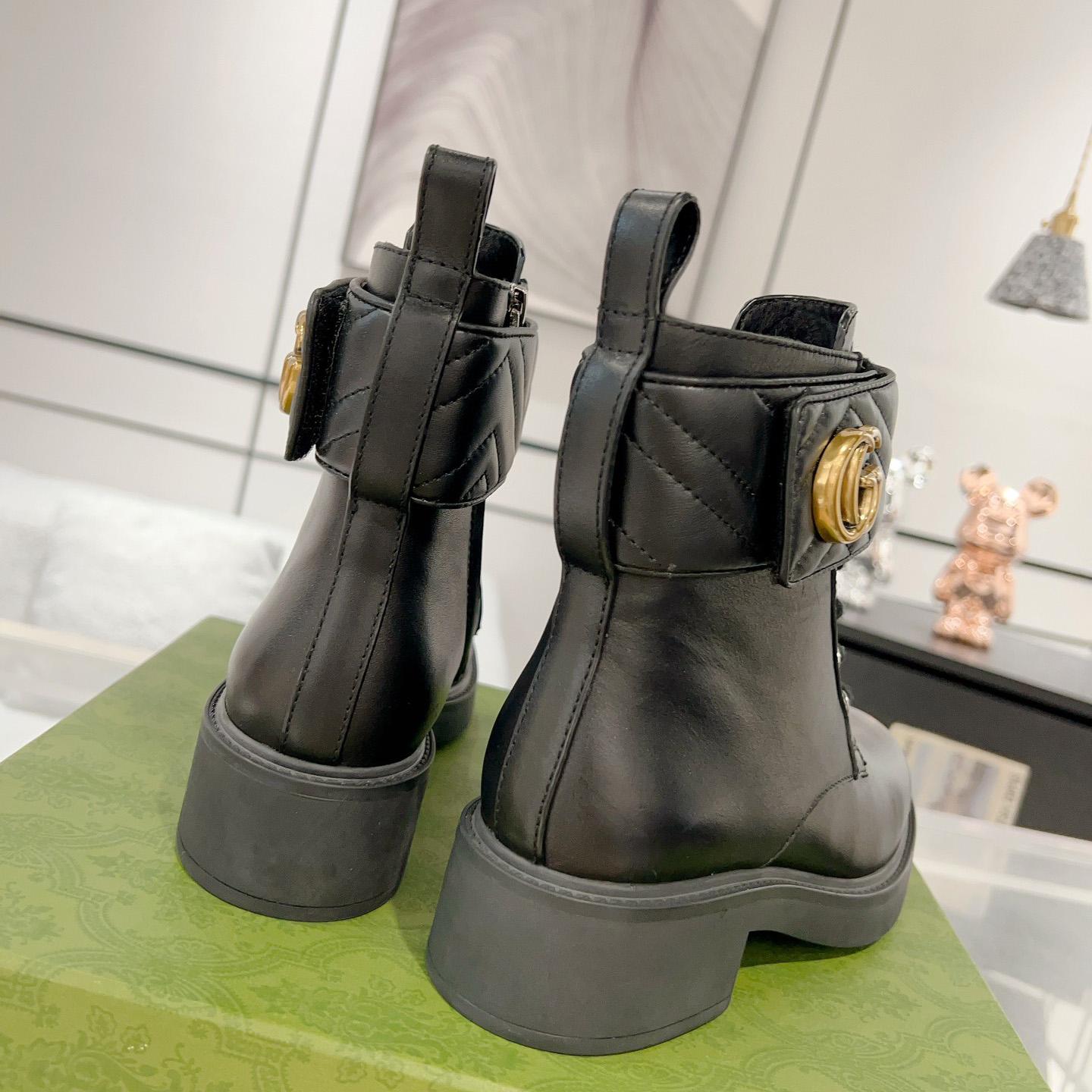 Gucci Marmont Logo-embellished Leather Ankle Boots  - FashionPlug