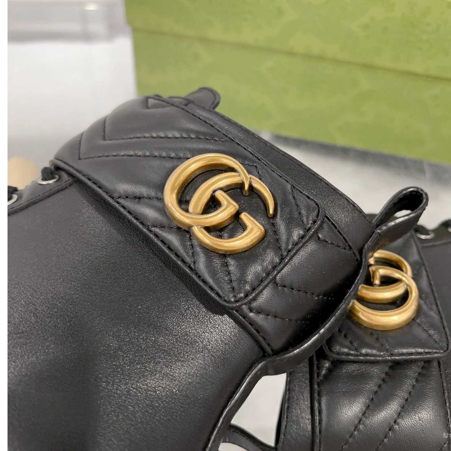 Gucci Marmont Logo-embellished Leather Ankle Boots  - FashionPlug