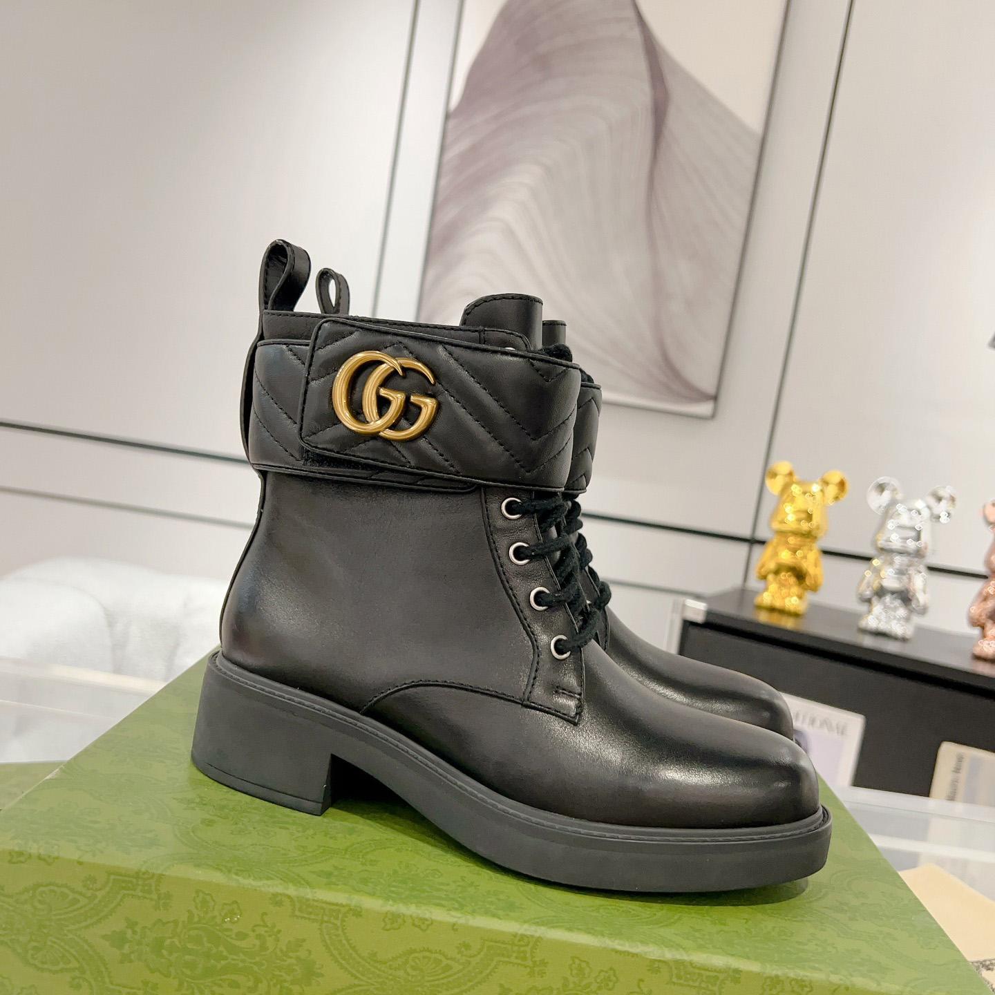 Gucci Marmont Logo-embellished Leather Ankle Boots  - FashionPlug