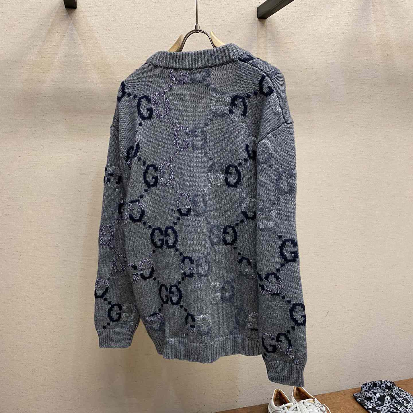 Gucci Wool Cardigan With GG Intarsia - FashionPlug