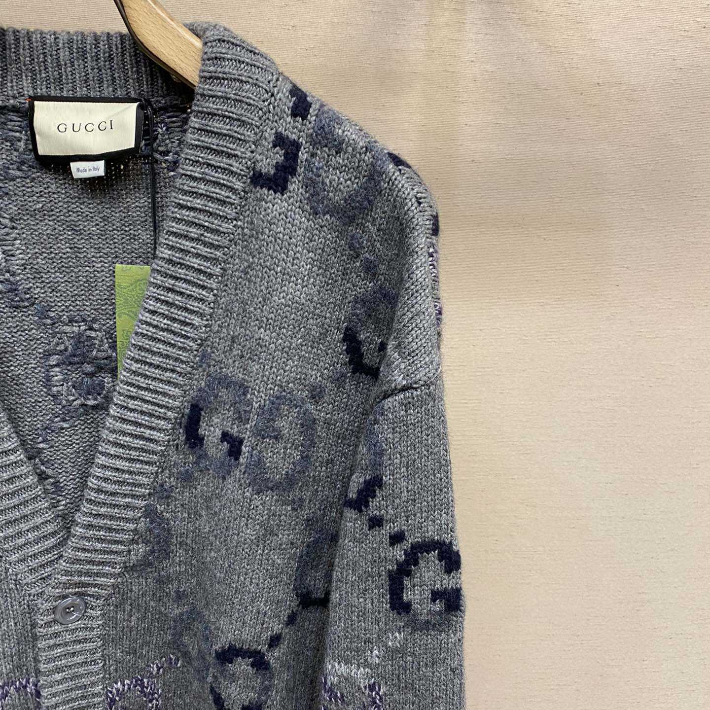 Gucci Wool Cardigan With GG Intarsia - FashionPlug