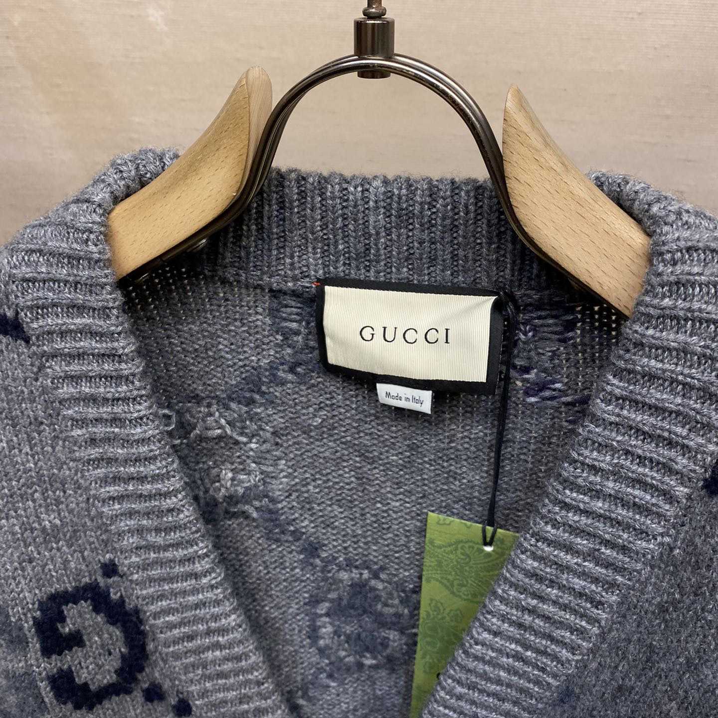 Gucci Wool Cardigan With GG Intarsia - FashionPlug