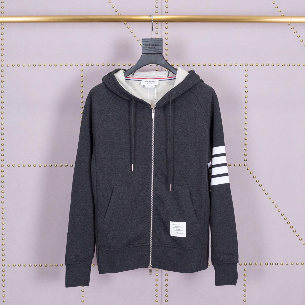 Thom Browne 4-Bar Zip-Up Cotton Hoodie - FashionPlug