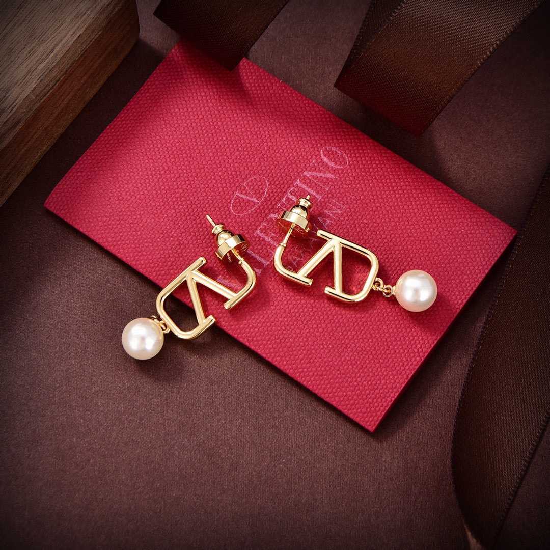 Valenti VLogo Pearl Gold Toned Earrings - FashionPlug