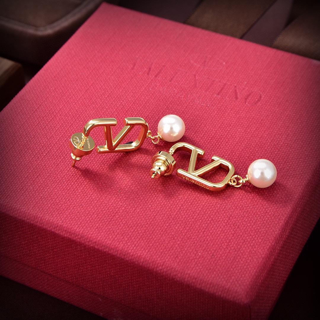 Valenti VLogo Pearl Gold Toned Earrings - FashionPlug