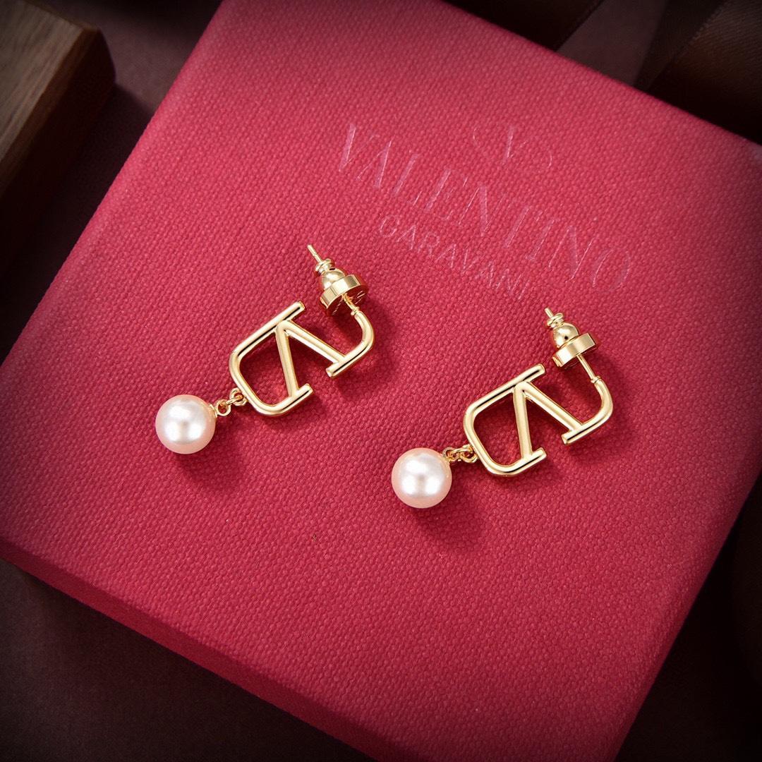 Valenti VLogo Pearl Gold Toned Earrings - FashionPlug