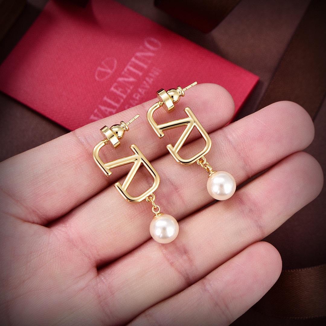 Valenti VLogo Pearl Gold Toned Earrings - FashionPlug