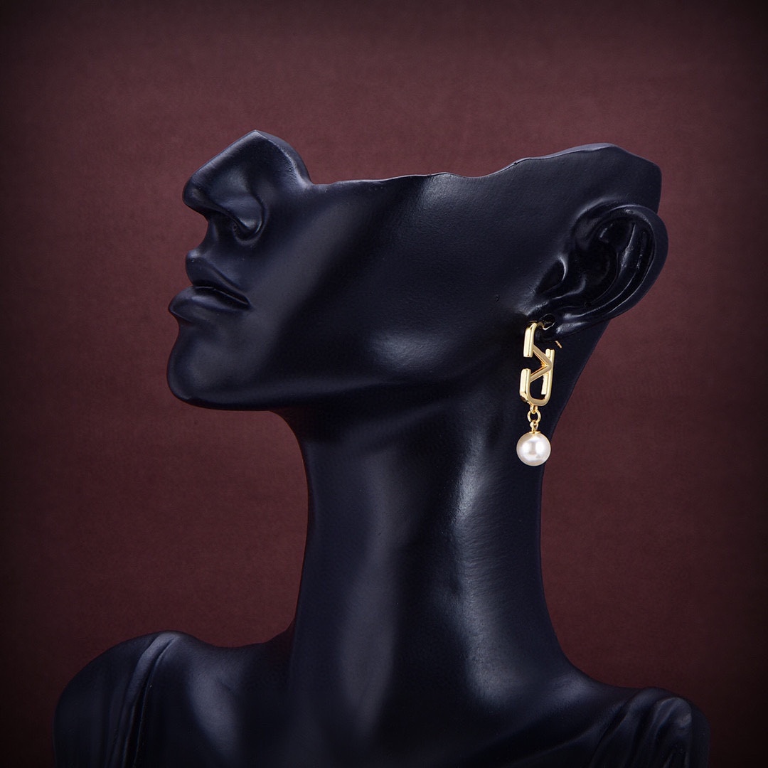 Valenti VLogo Pearl Gold Toned Earrings - FashionPlug