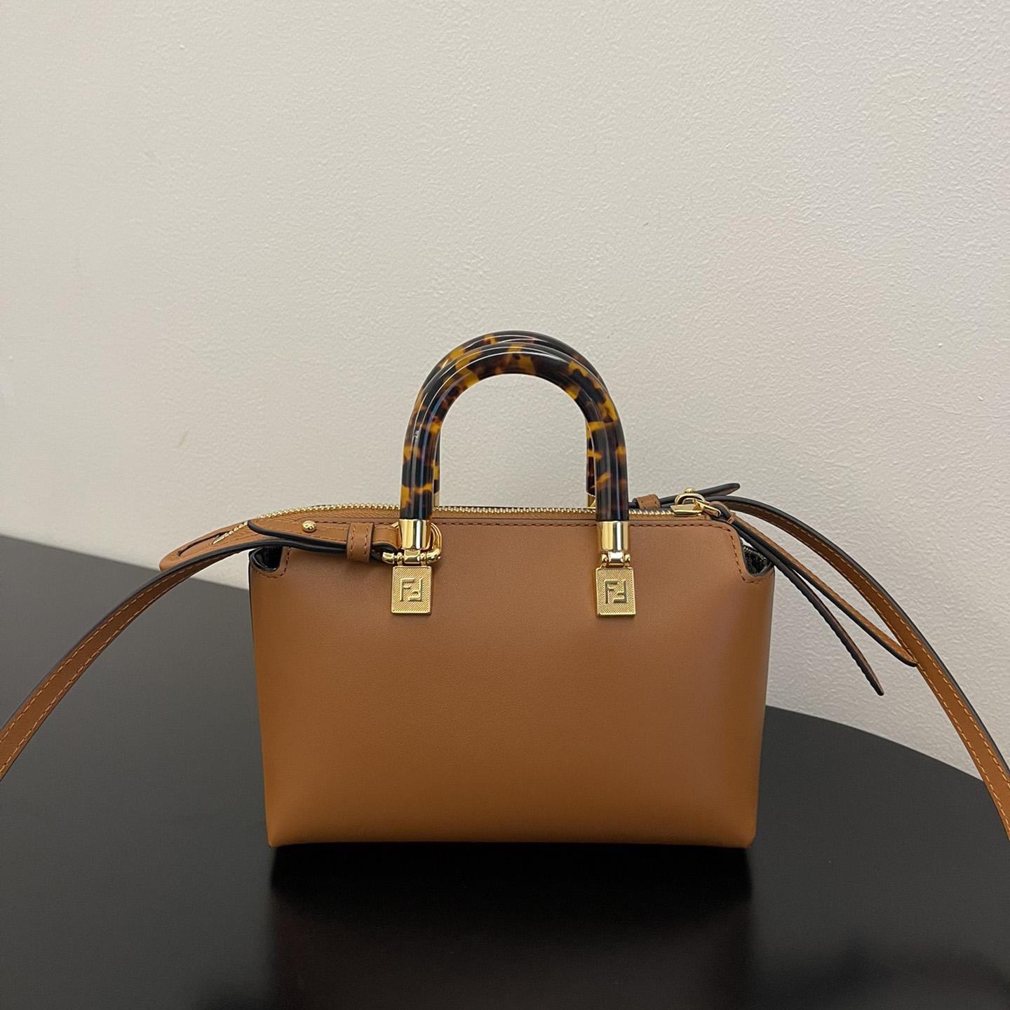 Fendi By The Way Mini Small Brown Leather Boston Bag  - FashionPlug