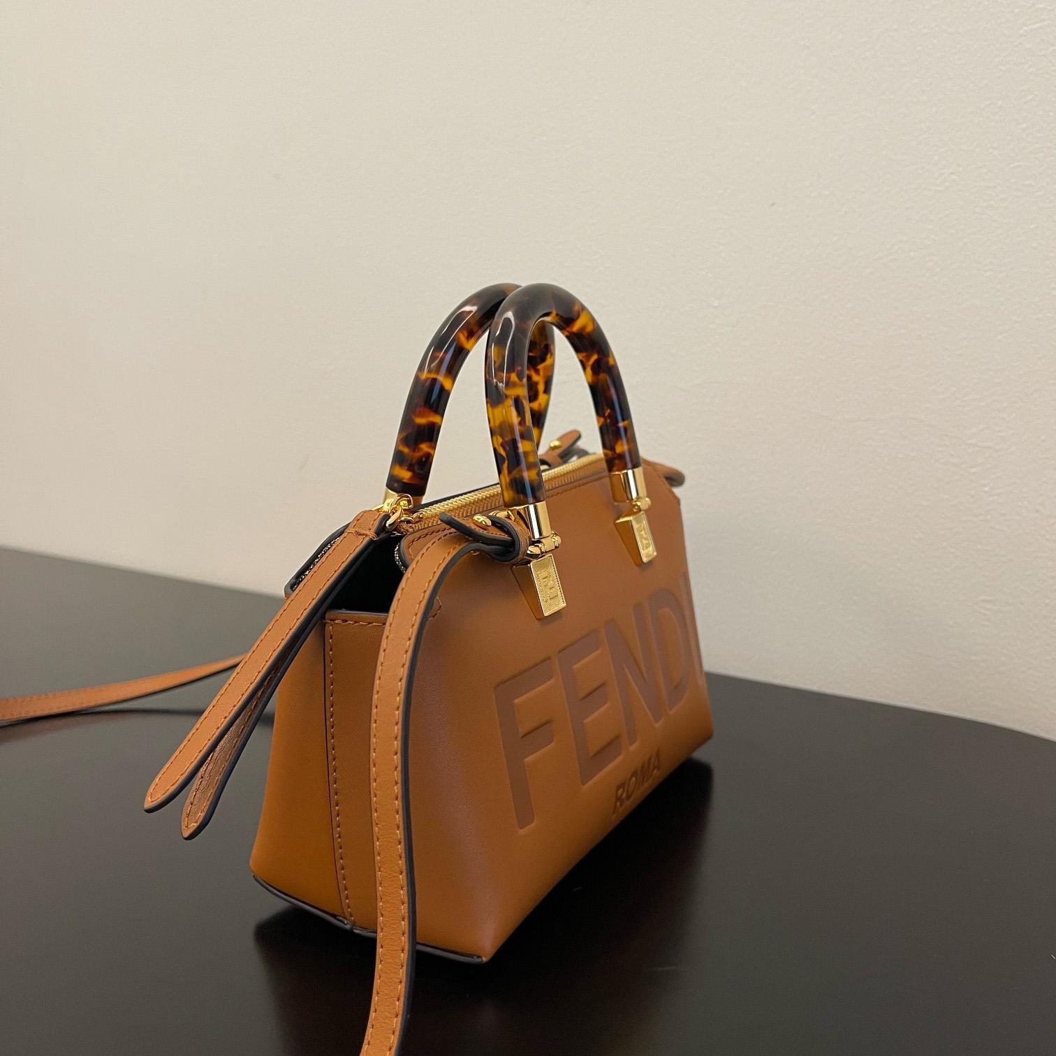 Fendi By The Way Mini Small Brown Leather Boston Bag  - FashionPlug