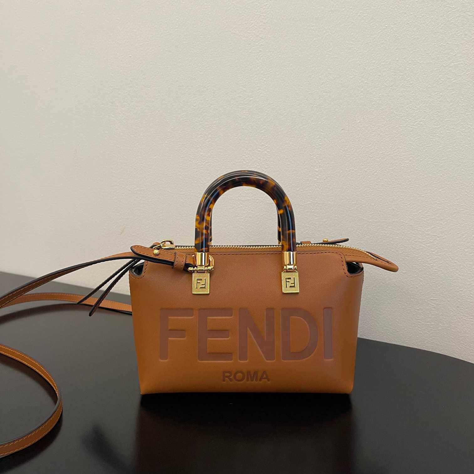 Fendi By The Way Mini Small Brown Leather Boston Bag  - FashionPlug