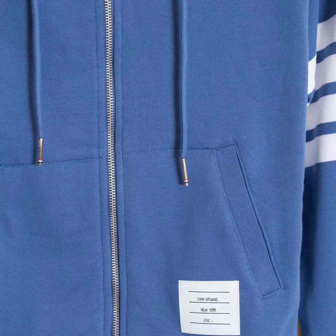 Thom Browne 4-Bar Zip-Up Cotton Hoodie - FashionPlug