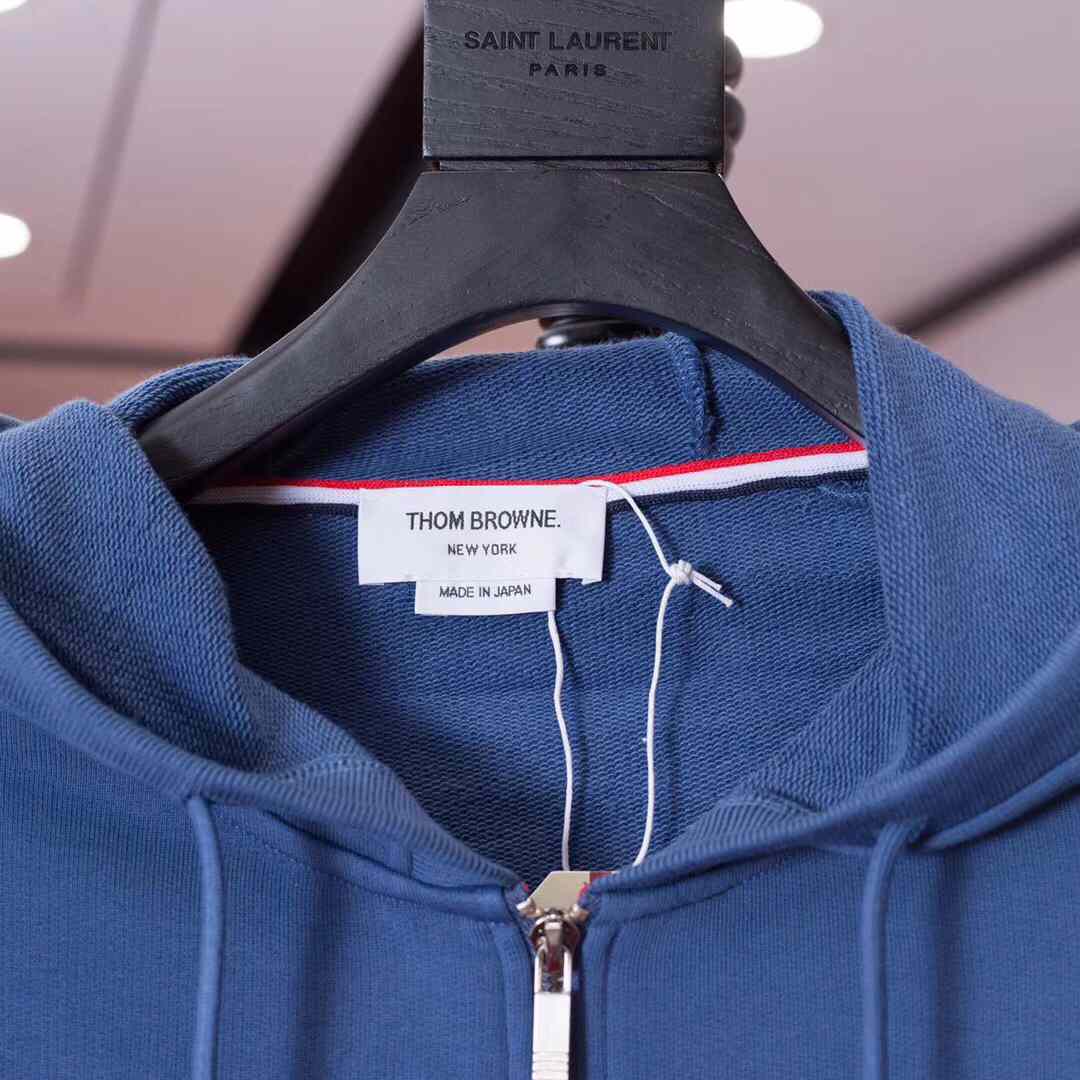 Thom Browne 4-Bar Zip-Up Cotton Hoodie - FashionPlug