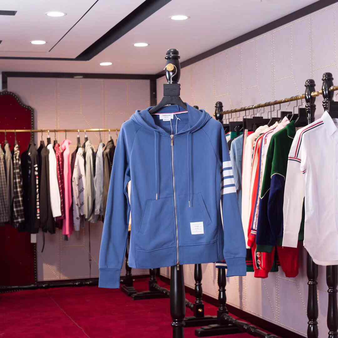 Thom Browne 4-Bar Zip-Up Cotton Hoodie - FashionPlug