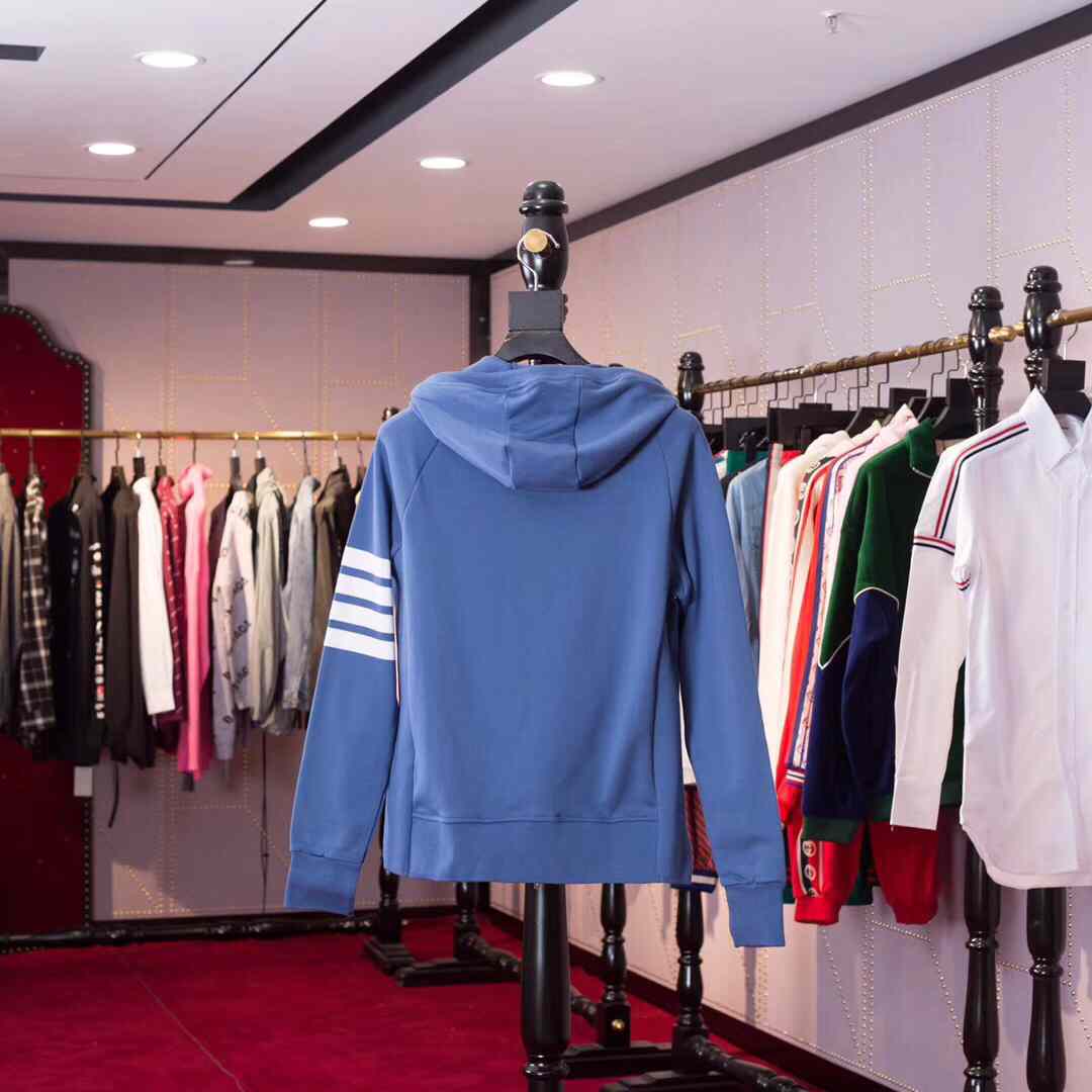 Thom Browne 4-Bar Zip-Up Cotton Hoodie - FashionPlug