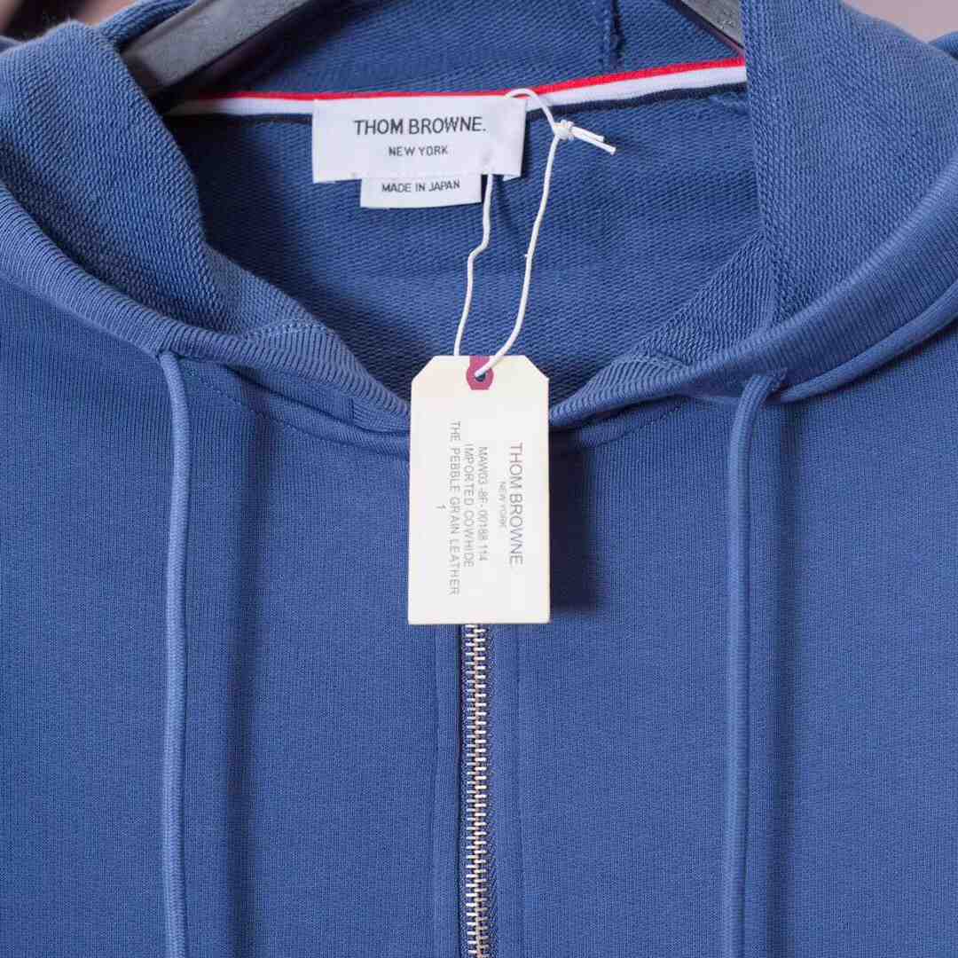 Thom Browne 4-Bar Zip-Up Cotton Hoodie - FashionPlug