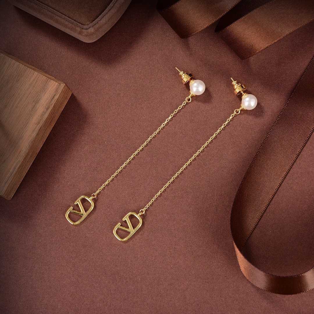 Valenti Garavani V Logo & Faux Pearl Pendant Earrings - FashionPlug