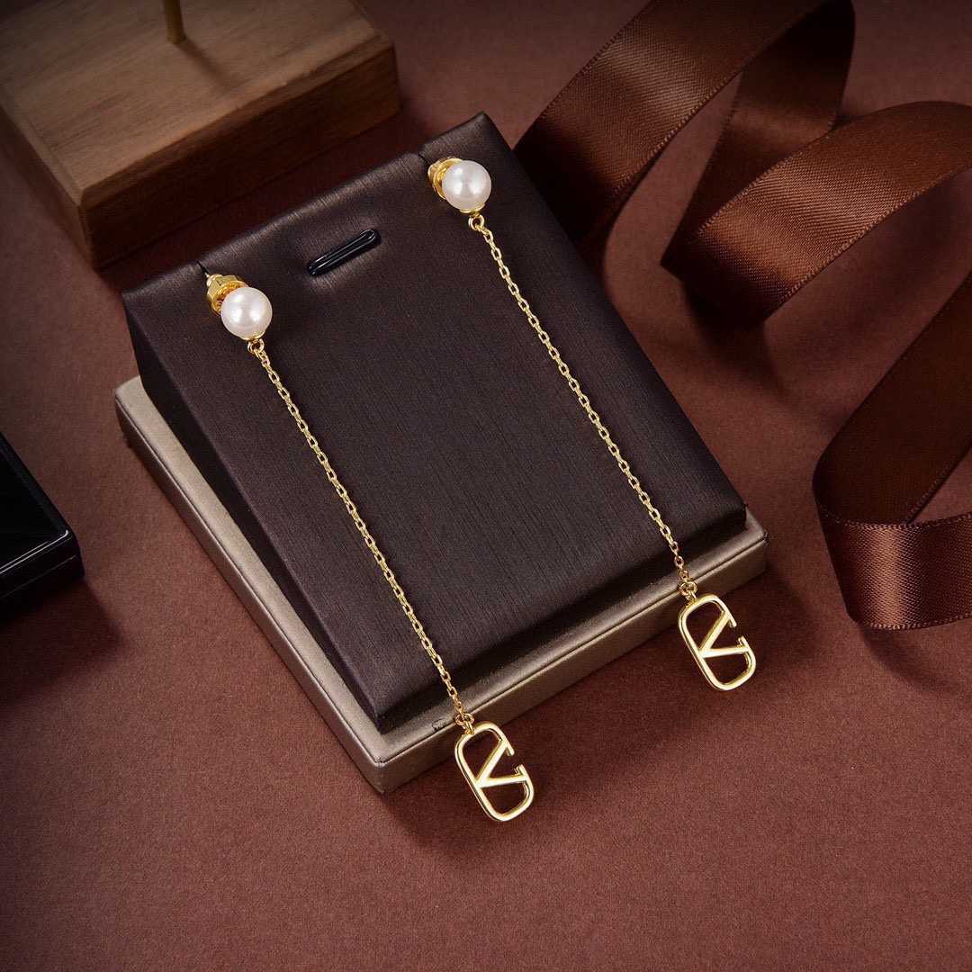 Valenti Garavani V Logo & Faux Pearl Pendant Earrings - FashionPlug
