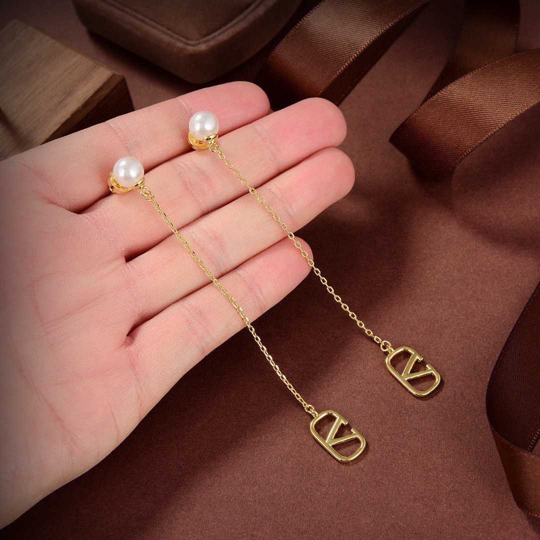 Valenti Garavani V Logo & Faux Pearl Pendant Earrings - FashionPlug