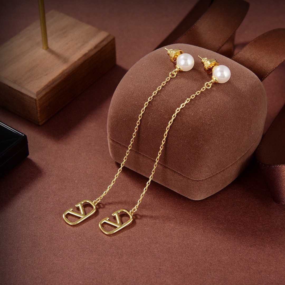 Valenti Garavani V Logo & Faux Pearl Pendant Earrings - FashionPlug