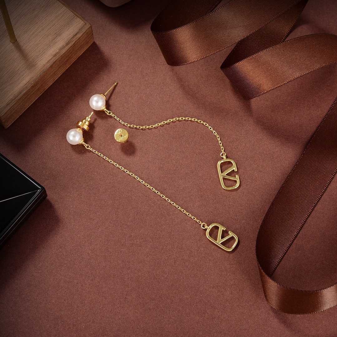 Valenti Garavani V Logo & Faux Pearl Pendant Earrings - FashionPlug