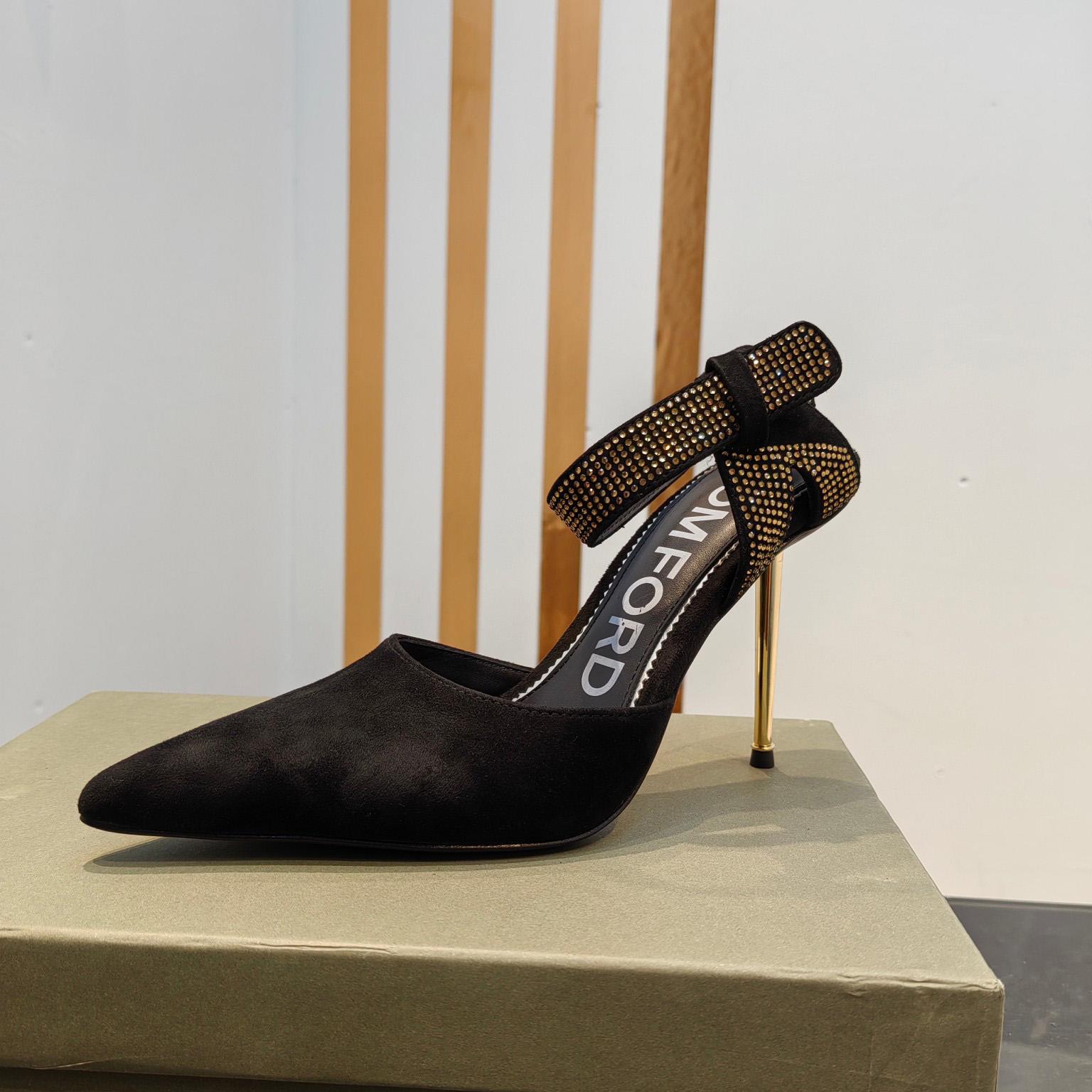Tom Ford Asymmetric Crystal Ankle Strap Pumps - FashionPlug