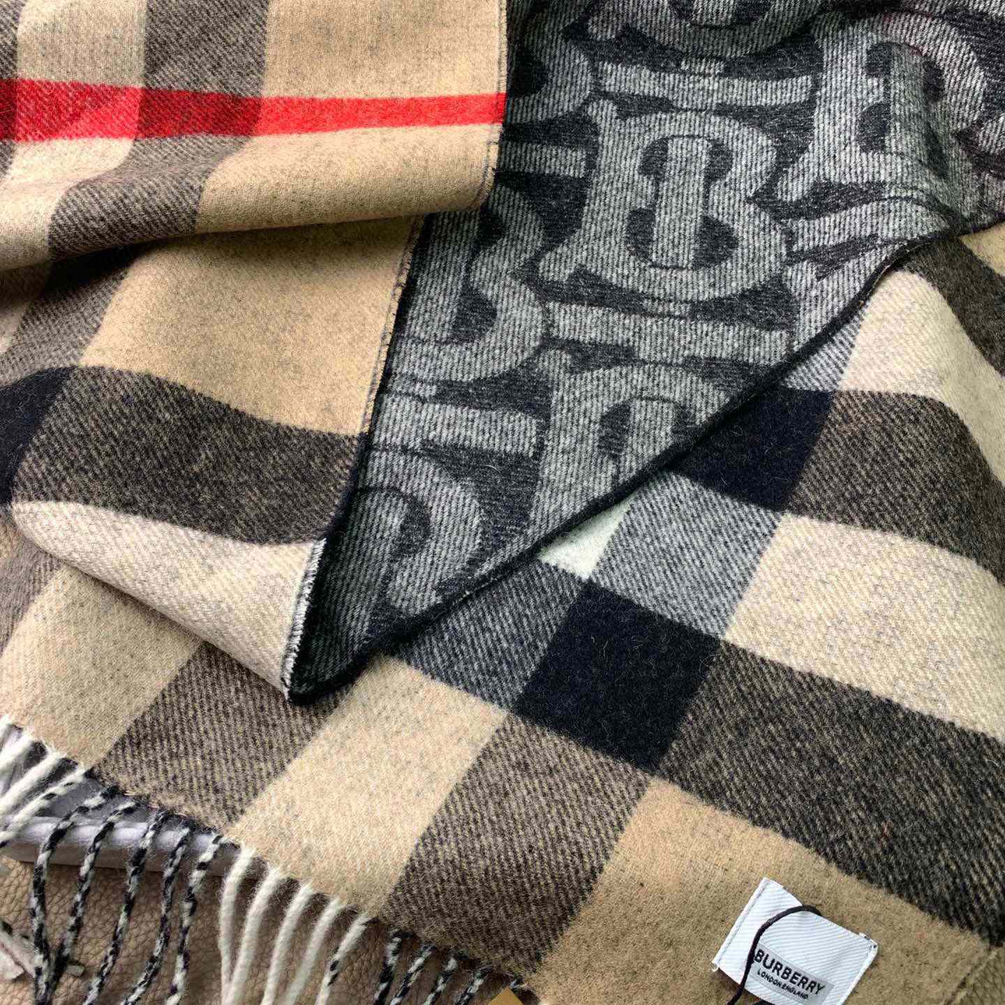 Burberry Check Cashmere Reversible Scarf - FashionPlug