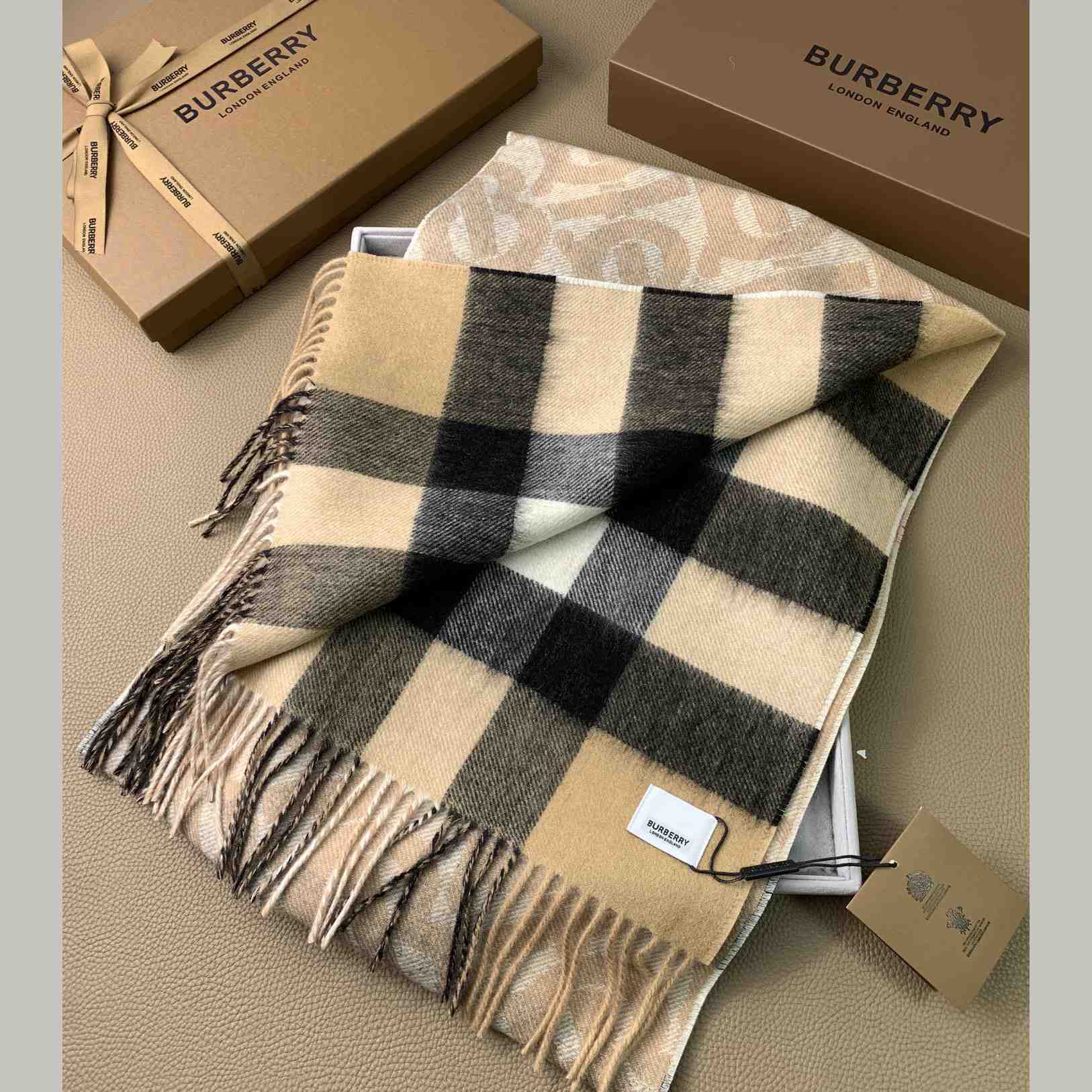 Burberry Check Cashmere Reversible Scarf - FashionPlug