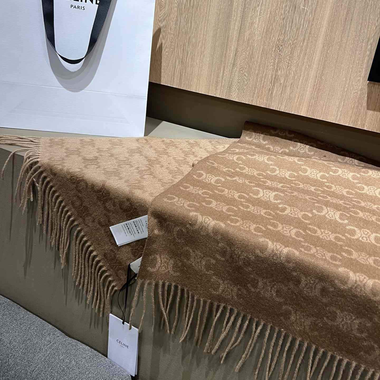 Celine Scarf In Monogram Cashmere Beige/toffee - FashionPlug