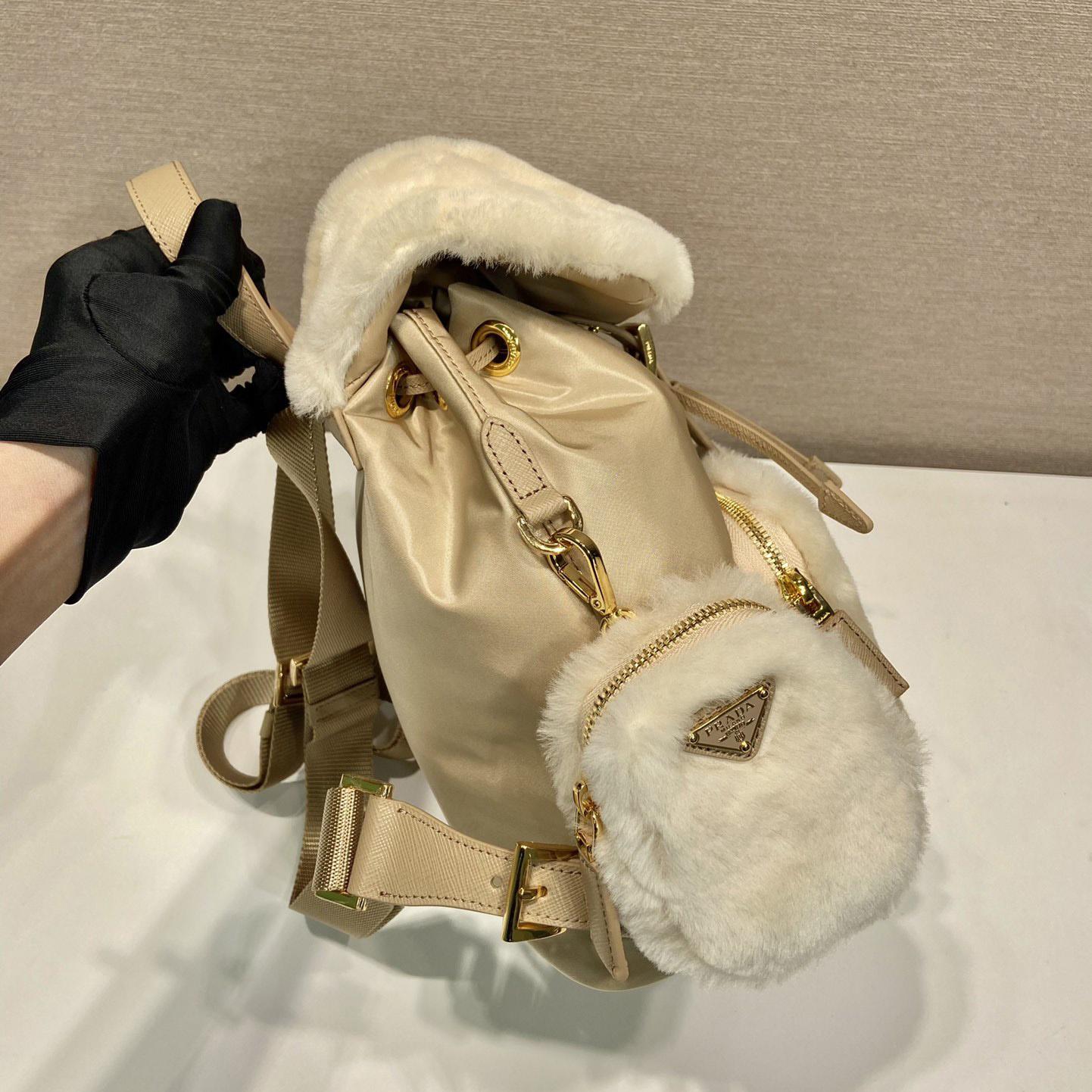 Prada Re-Nylon And Shearling Backpack - FashionPlug