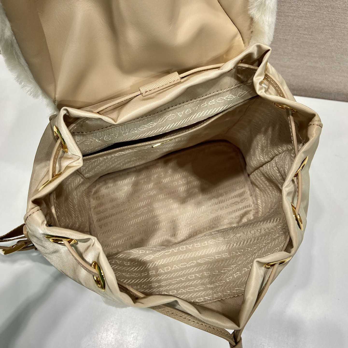 Prada Re-Nylon And Shearling Backpack - FashionPlug