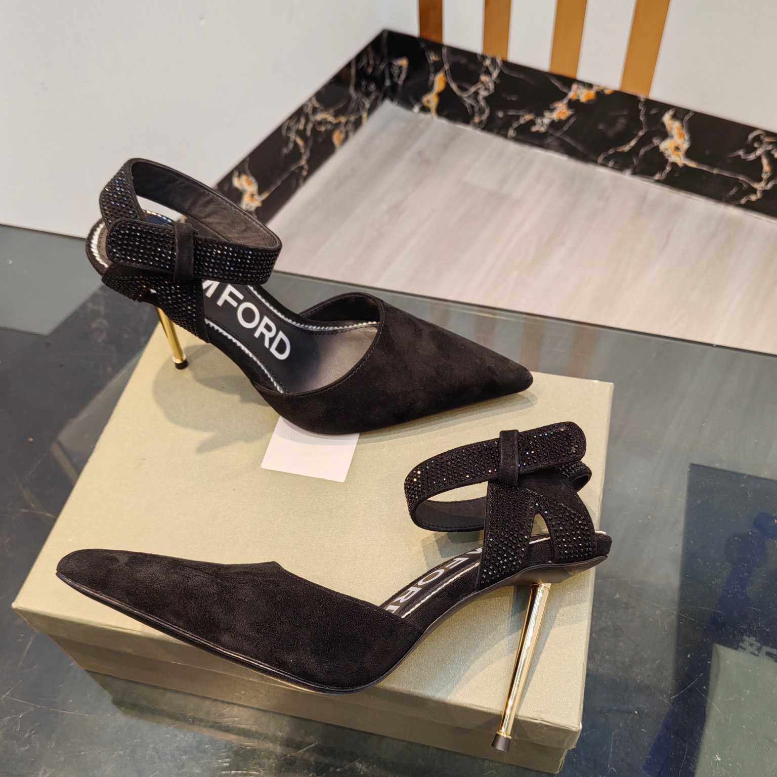 Tom Ford Asymmetric Crystal Ankle Strap Pumps - FashionPlug