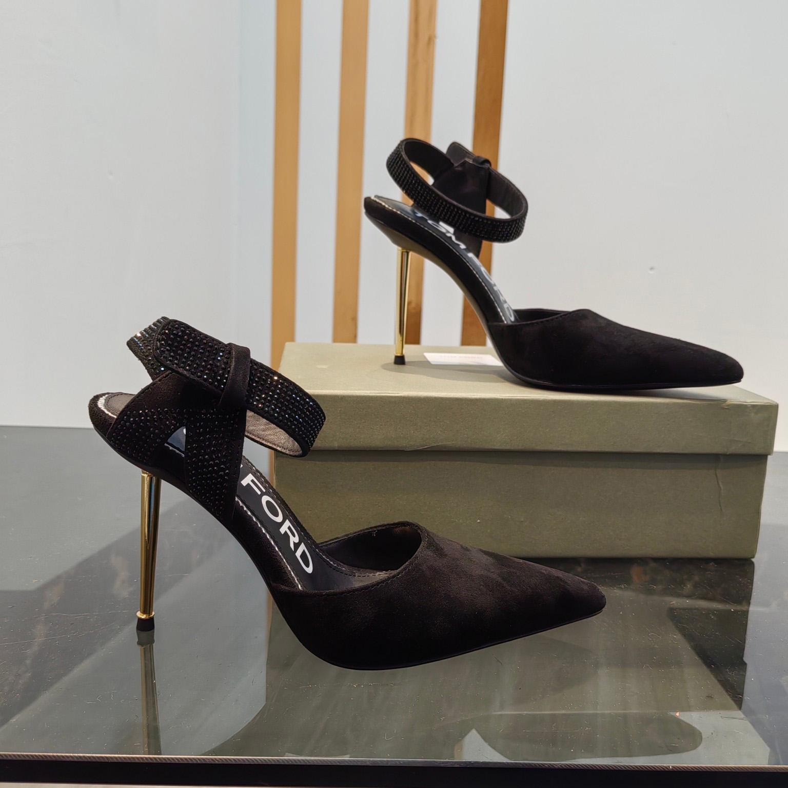 Tom Ford Asymmetric Crystal Ankle Strap Pumps - FashionPlug