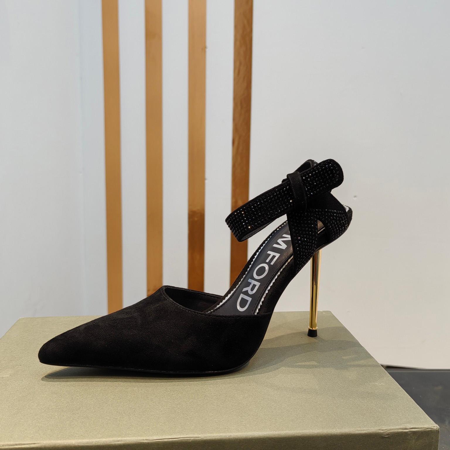 Tom Ford Asymmetric Crystal Ankle Strap Pumps - FashionPlug