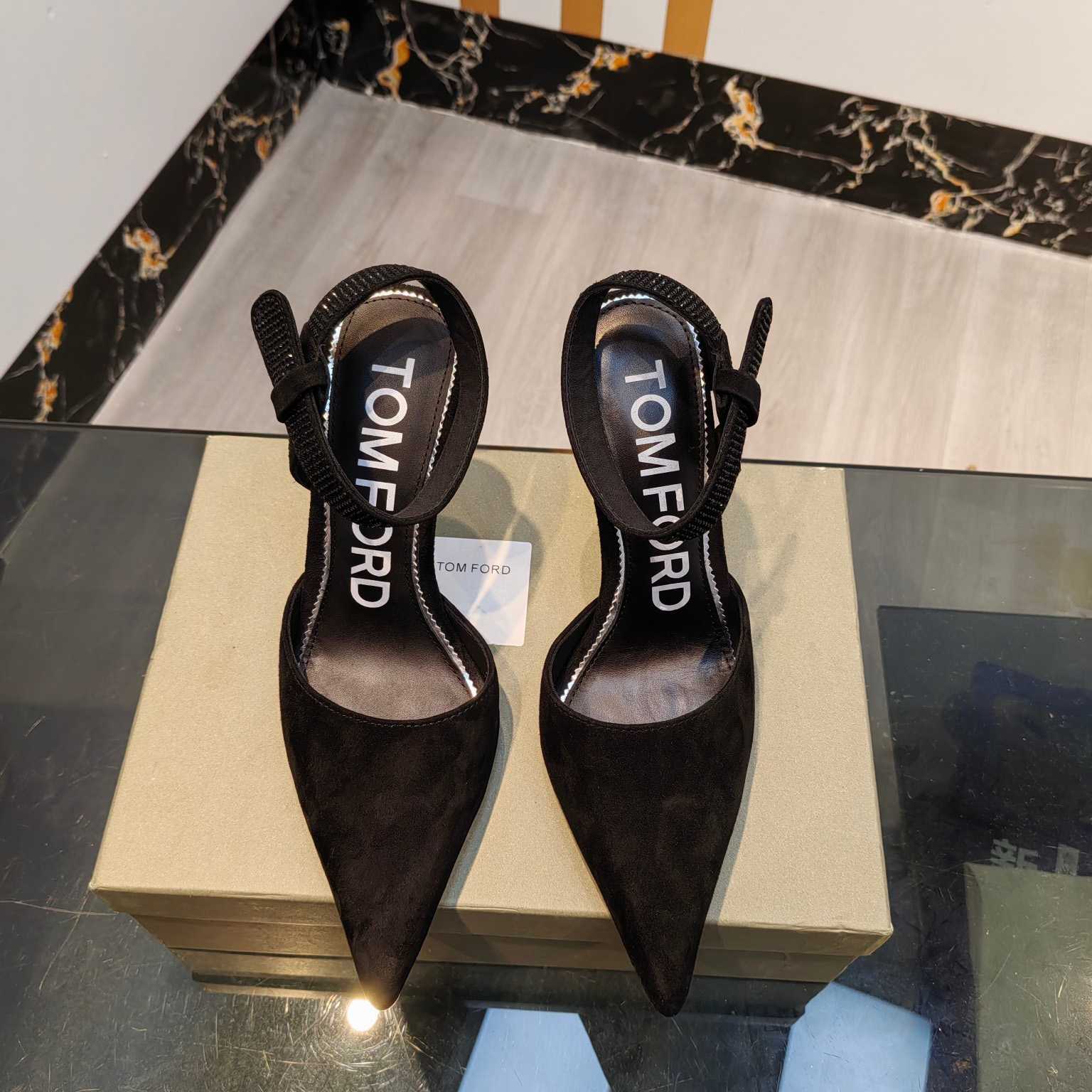 Tom Ford Asymmetric Crystal Ankle Strap Pumps - FashionPlug