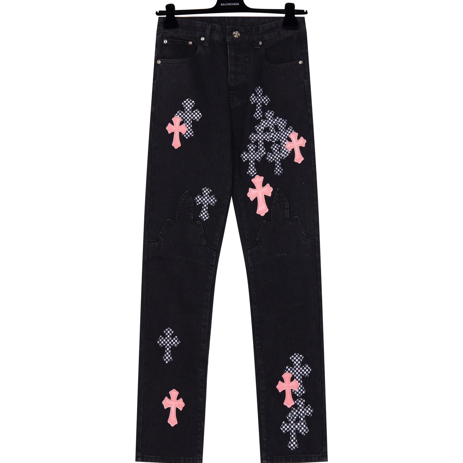 Chrome Heart Cross Patch Denim Jeans - FashionPlug