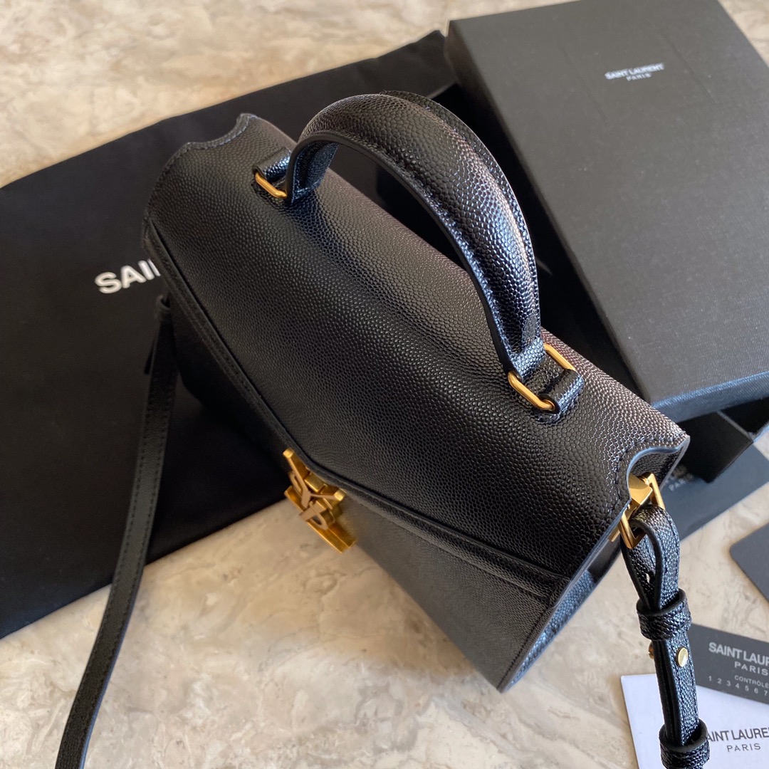 Saint Laurent Cassandra Mini Top Handle Bag In Grain De Poudre Embossed Leather - FashionPlug