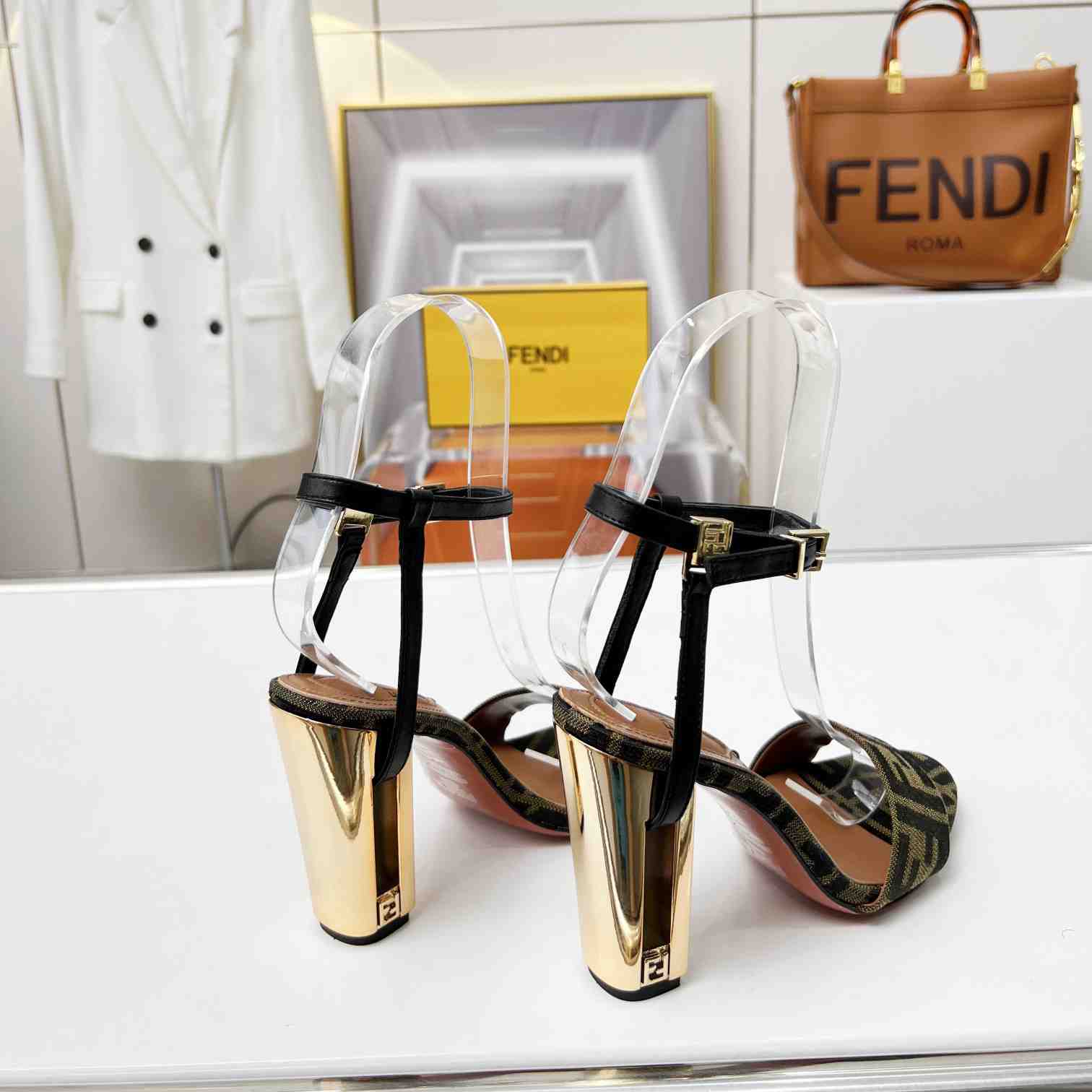Fendi Delfina Brown Fabric High-heeled Sandals - FashionPlug