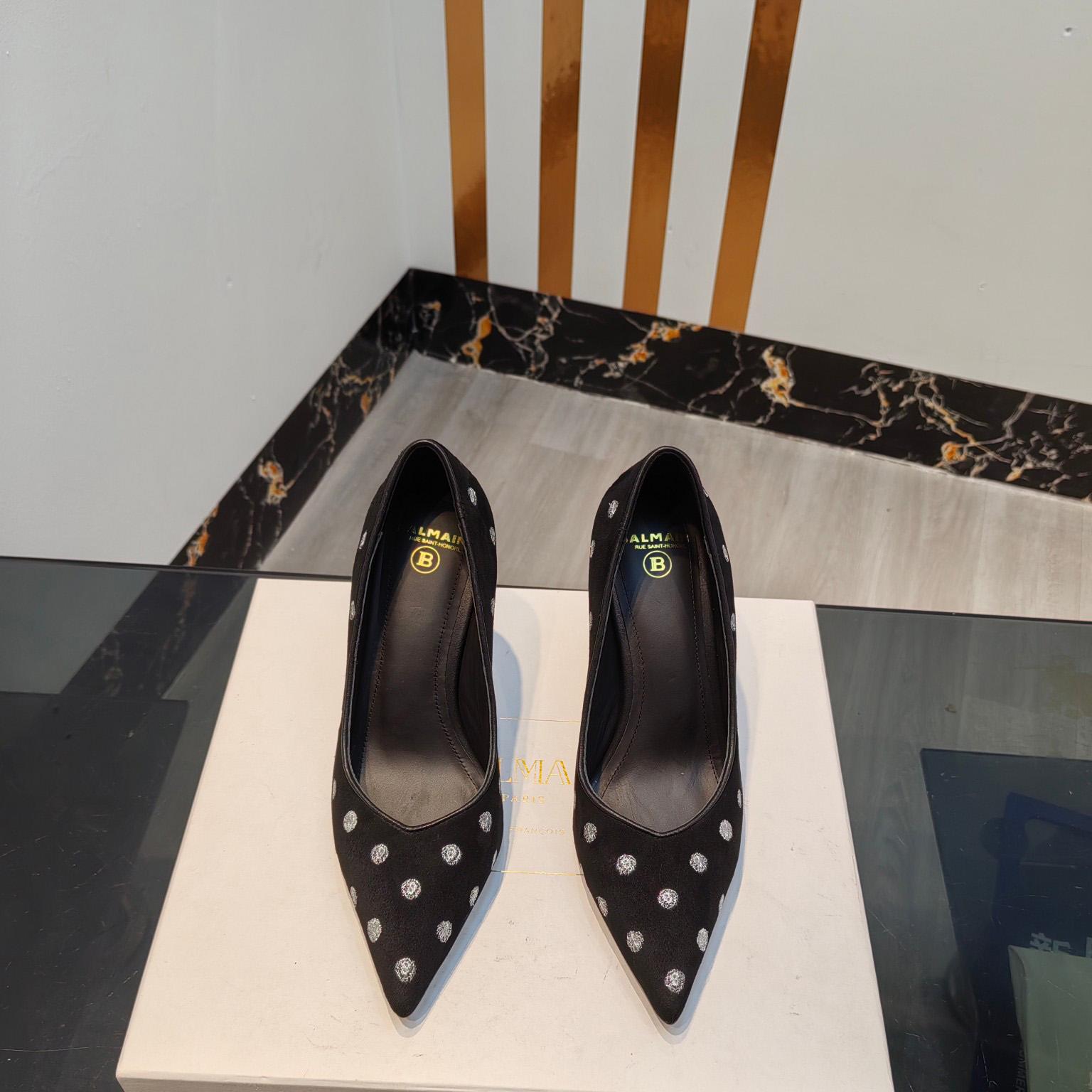 Balmain Polka Dot Velvet Pumps  - FashionPlug